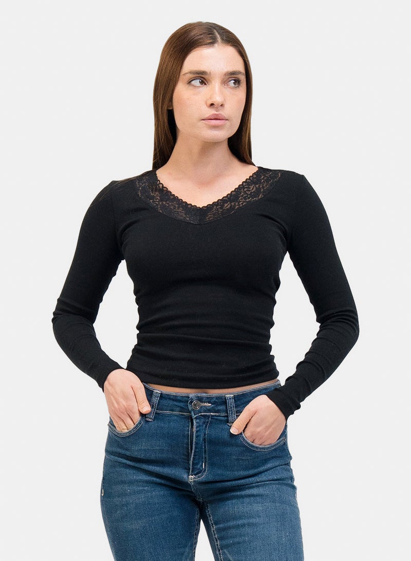 Lace V-Neck Long Sleeve Top